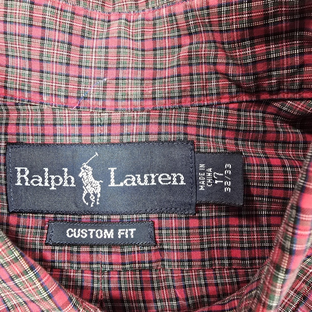 Ralph Lauren Shirt‎ Mens 17 32/33 Red Green Plaid Button Down Custom Fit Pony - Picture 5 of 8